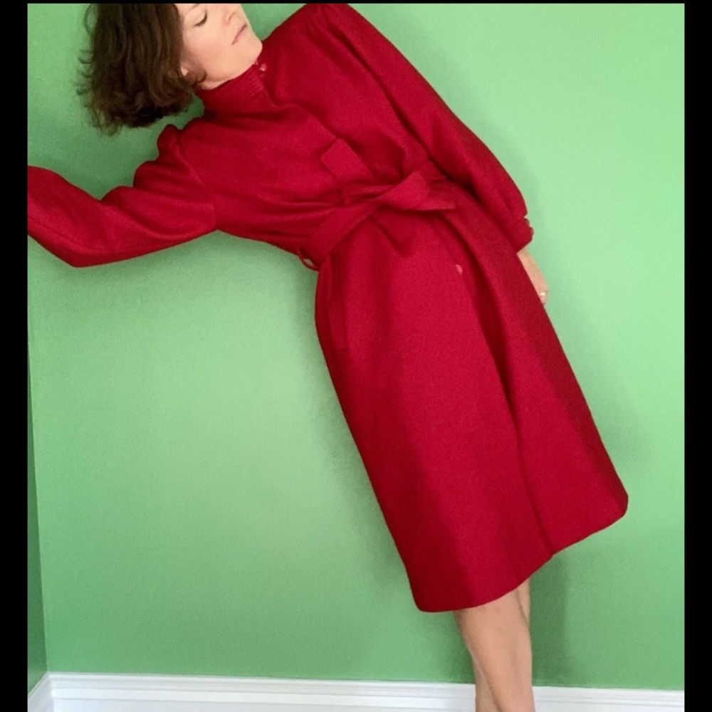 Vintage 80s Central Park Made In USA Red Wool Maxi Coat Small Union Made